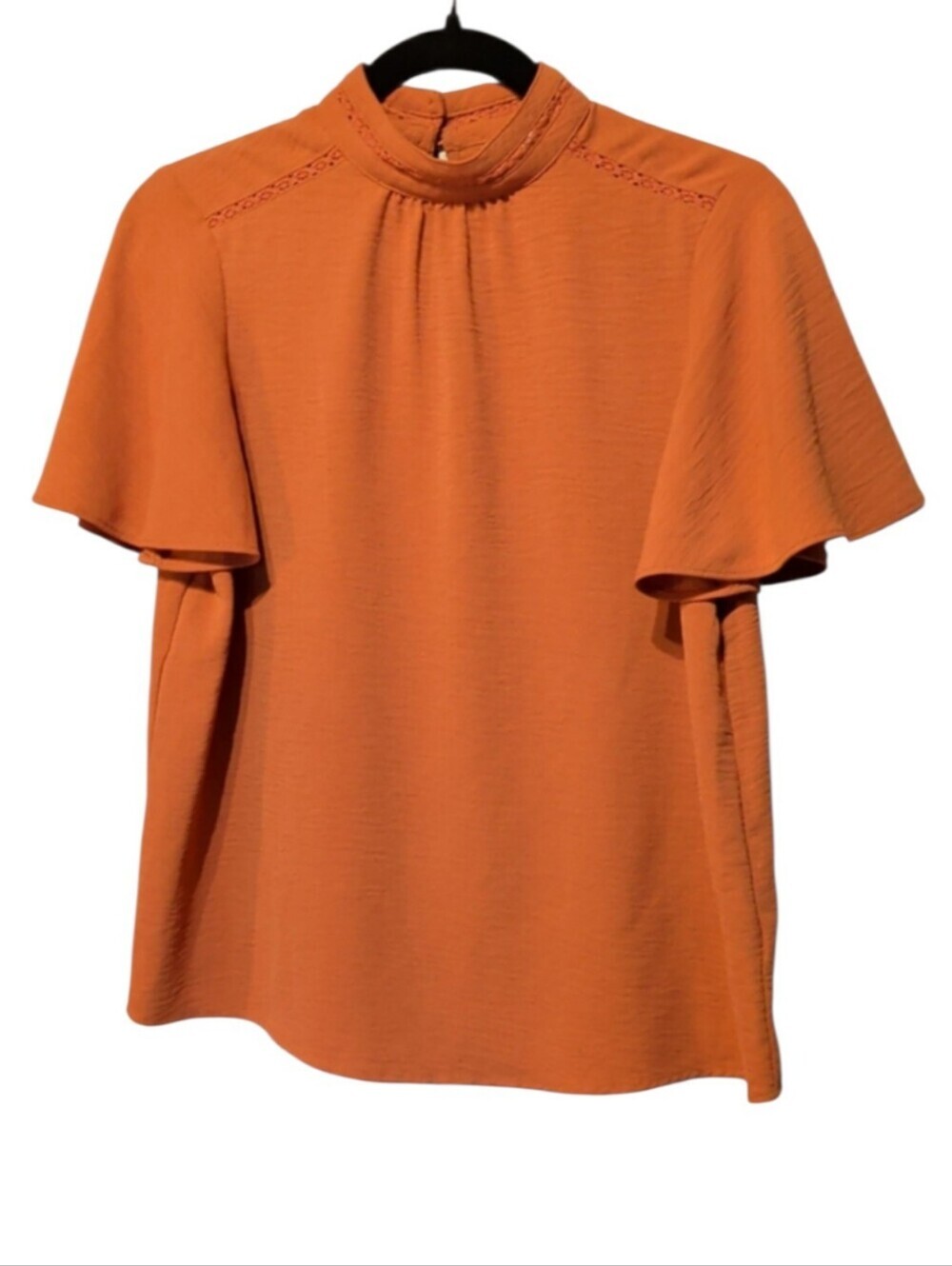 Joie Pumpkin Orange Mock-Neck Flutter Sleeve Blouse
